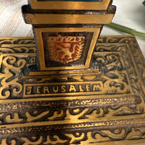 Vintage Brass Menorah Judaica Hanukkah 12 tribes of Israel “HOLY LAND JERUSALEM“ - Picture 2 of 9